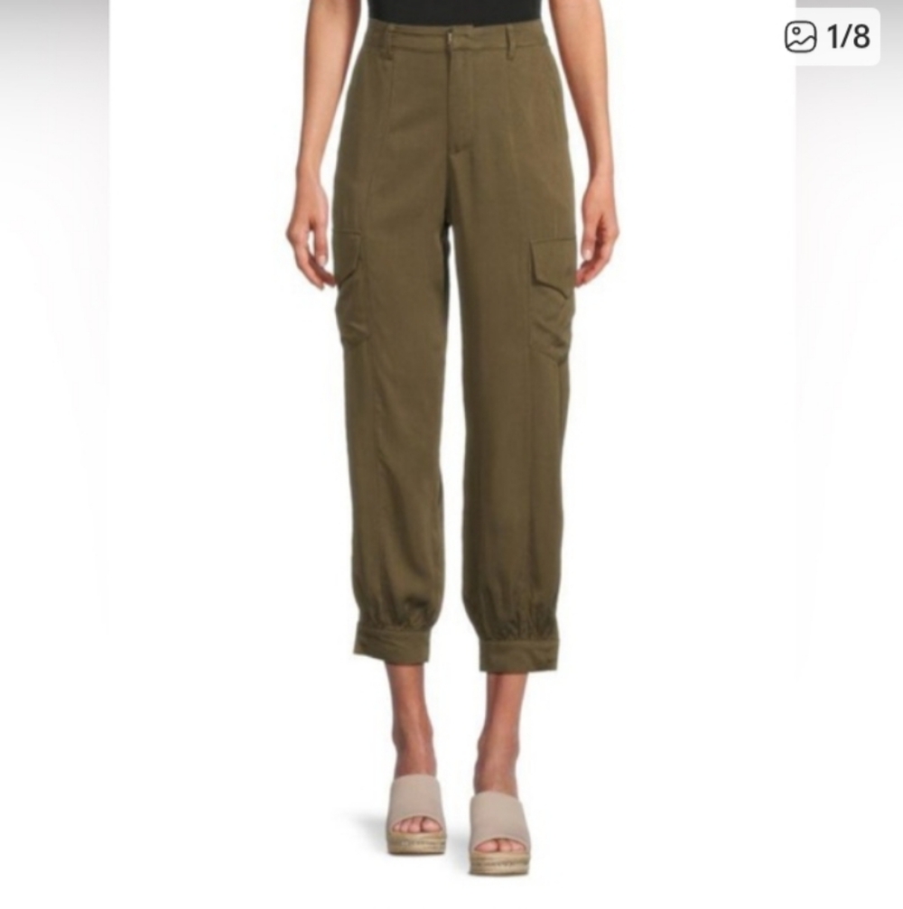Etienne Marcel Olive Army Green Lightweight Crop Ankle Snap Cargo Pants NWT 27